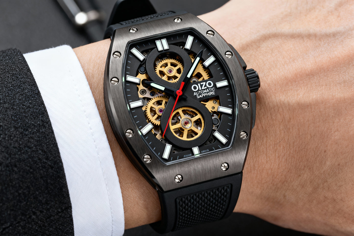 Men's Automatic Watch – AURION Edition, Luxury Tonneau in Stainless Steel & Sapphire Glass